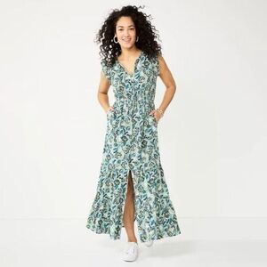 Sonoma ruffle cap sleeve smocked button down maxi dress plus size 4X